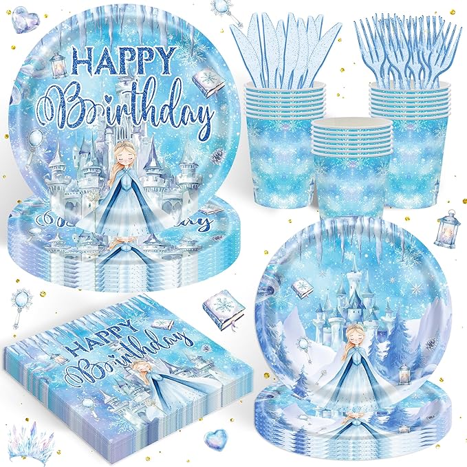 120 PCS Frozen Birthday Party Supplies Frozen Princess Themed Party Decorations for Kids Birthday for 20 Guests