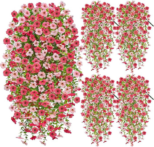 Artificial Hanging Flowers for Outdoors Spring Summer Decoration, 8PCS UV Resistant Silk Fake Hanging Plants for Patio Porch Front Yard Window Garden Indoor Decor(Hot Pink&Light Pink,8PCS)
