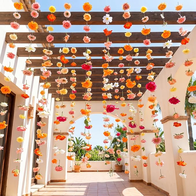 Suncalla 12 Pcs 70.8 ft Wildflower Garland Pre Strung Artificial Hanging Flower Vine Backdrop Decor from Ceiling Floating Silk Floral Garland for Garden Wedding Bridal Shower(Rose,Multicolor)