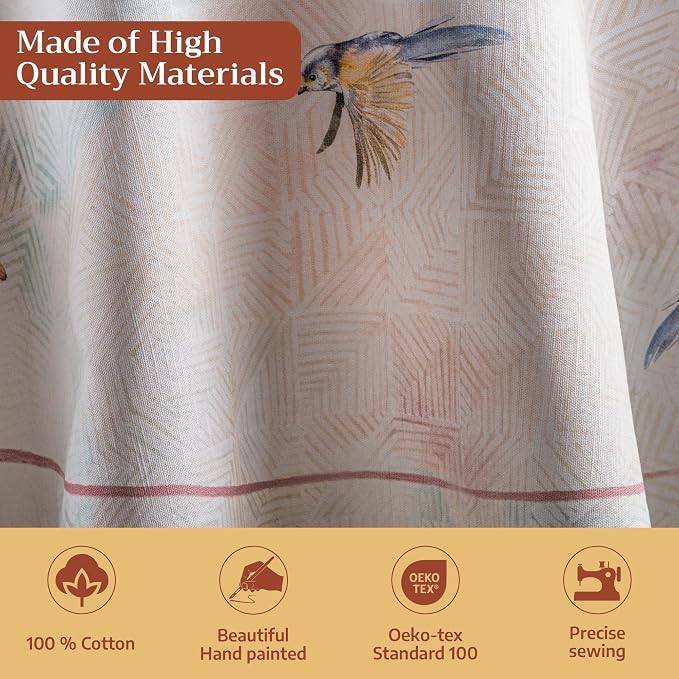 Maison d' Hermine Table Cloth Round Table 100% Cotton 63 Round Inches Tablecloth Reusable Decorative for Dining Kitchen Room Farmhouse Party Home Hotel Restaurant Spring Summer - Flying Birds