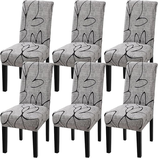 Fuloon Chair Covers for Dining Room 6 Pack, Solid Stretch Dining Chair Covers, Washable Kitchen Slip Covers, Parson Chair Covers Set of 6 (Gray Lotus, 6 Pack)
