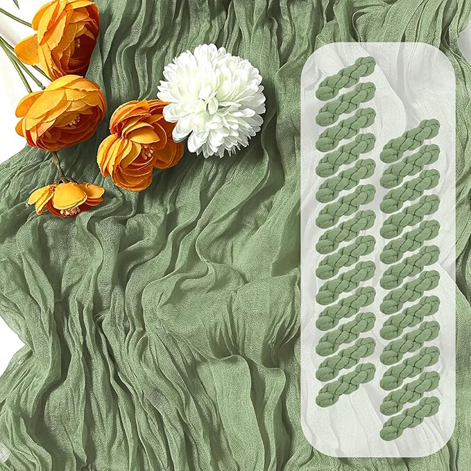 25 Pack Sage Green Cheesecloth Table Runner 17 x 108 Inch Gauze Table Runner Fabric Semi Sheer Cheese Cloth Table Runner Bulk for Rustic Romantic Wedding Baby Shower Table Decoration