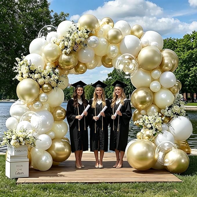 White Gold Balloon Arch Kit Double Stuffed Pearl White Sand Cream Gold Balloon Garland Ivory Beige Balloons for Baby Shower Wedding Bridal Shower Birthday Bear Graduation Bachelorette Party Decor
