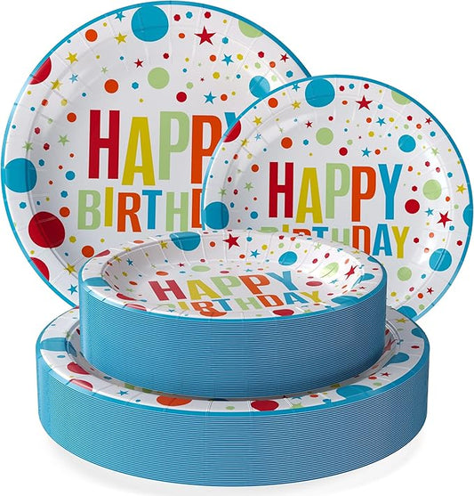 Exquisite Birthday Paper Plates Disposable Heavy Duty 100 Pcs - 50-7" & 50-9" Birthday Plates For Party Heavy Duty Paper Plate 350 GSM Party Supplies Plate Set