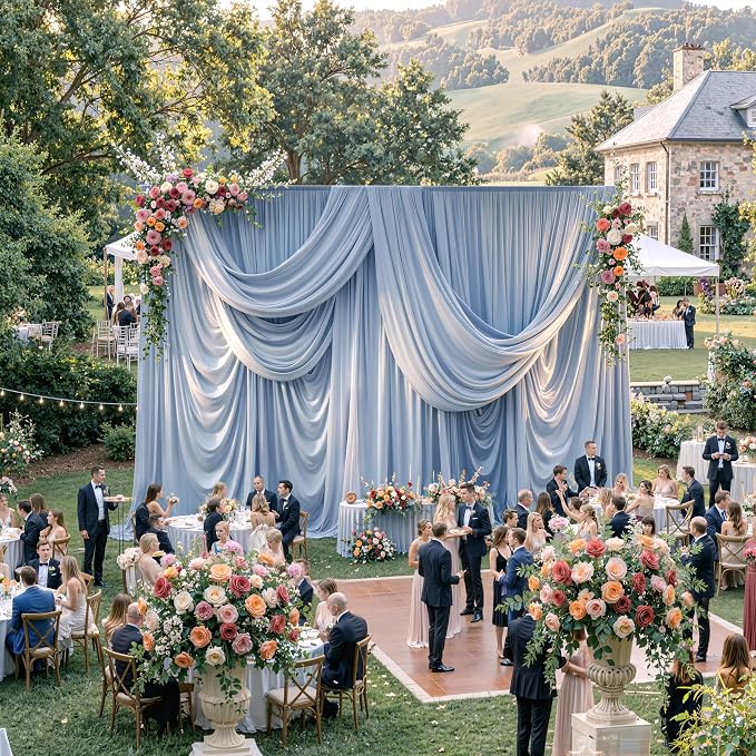 40ftx15ft Dusty Blue Backdrop Curtains for Parties, Wrinkle Free Polyester Photo Backdrop Drapes 8 Panels 15 ft Long Back Drop Cloth Drapery for Wedding Birthday Photography Background Party