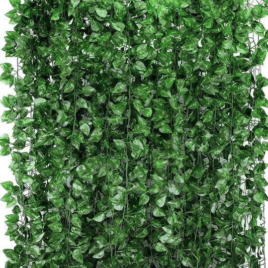 Tbestmax 473 Feet 72 Pack Artificial Ivy Leaf Plants, Green Vine Leaves, Greenery Hanging Garland, Fake Foliage Flowers for Home Kitchen Garden Office Wedding Wall Decor