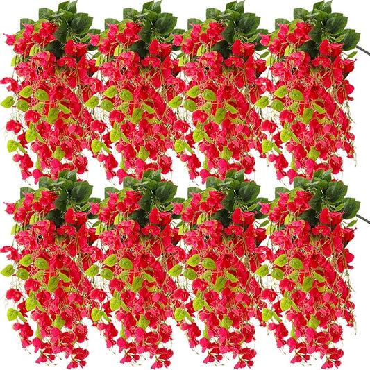 XunYee 8 Pcs Artificial Hibiscus Flowers for Outdoors Spring Summer Decor Fake Hanging Flowers Plants Uv-Resistant Faux Hibiscus Flower for Outside Porch Patio Front Door (Red)