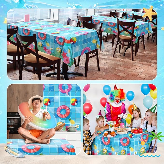 Kochorie 100 Ft x 54 Inch Swimming Pool Plastic Tablecloth Roll Pool Party Table Cover Roll with Cutter Box Summer Themed Ocean Backdrop for Summer Beach Pool Ocean Party Supplies