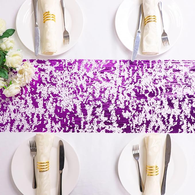 Snowkingdom 2 Pieces Purple Table Runner, Sequin Glitter Foil Metallic Thin Mesh Runners Roll 11"x108" for Romantic Wedding Bridal Shower Birthday Anniversary, Purple Party Table Decorations
