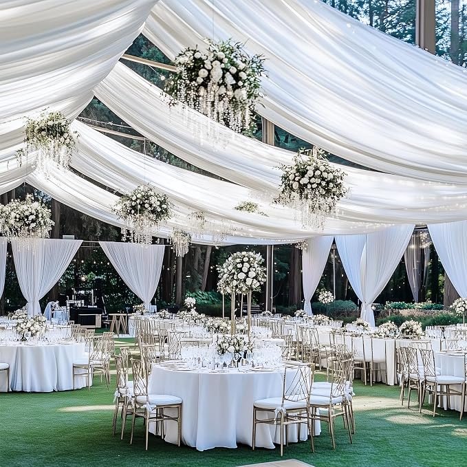 10ftx40ft White Backdrop Ceiling Drapes,2Panels 40ft Height Wrinkle Free Tent Draping Curtains, Fabric Drapery Ceiling Drapes for Wedding Ceremony Birthday Theme Parties with Rod Pocket