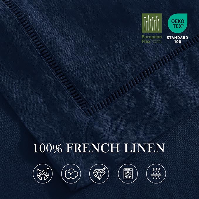 Linen World Hemstitch Linen Tablecloth,French Linen Navy Tablecloth 120" x 60" Inch,Washable Rectangular Table Cloth for Dining,Outdoor,Weddings and Restaurants,Decorative Thanksgiving Christmas