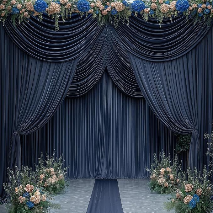 20ftx14FT Wrinkle Free Navy Blue Backdrop Curtain, 4 Panels 14FT Height Navy Blue Wedding Backdrop Drapes, Silky Polyester Back Drop Cloth for Birthday Photography Background Party Backdrop Draping