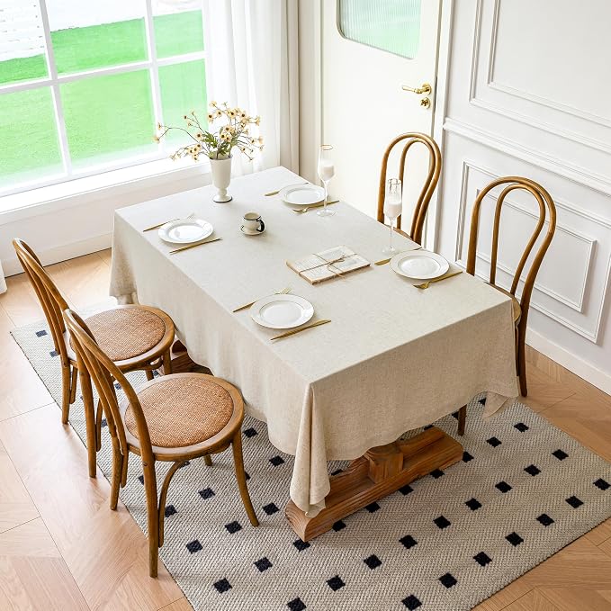 Linen World Linen Blend Tablecloth 90x132 Inch,Linen-Textured Soft Cool & Breathable,Machine Washable Rectangle Table Cloth for Dining,Kitchen,Outdoor,Festival