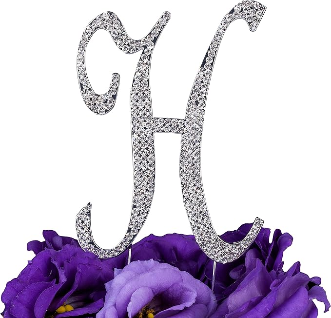 LOVENJOY Gift-Boxed 3.3" Rhinestone Letter H Cake Topper