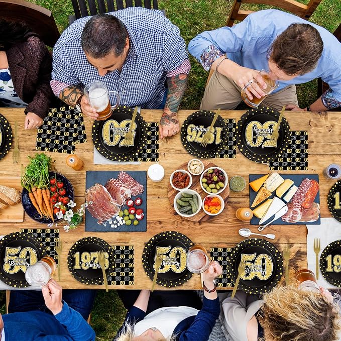 ZOIIWA 96 Pcs Vintage 50th Birthday Party Decorations Vintage 1976 Birthday Tableware for Men Woman Cheers to 50 Years Dessert Plates Napkins Forks for 24 Guests Back in 1976 Party Favors
