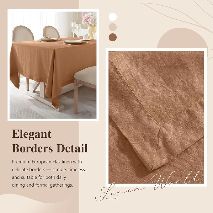 Linen World Linen Tablecloth,100% French Linen Beige Tablecloth 108" x 60" Inch,Washable Rectangular Tablecloth for Dining,Outdoor,Weddings and Restaurants,Decorative Thanksgiving Christmas