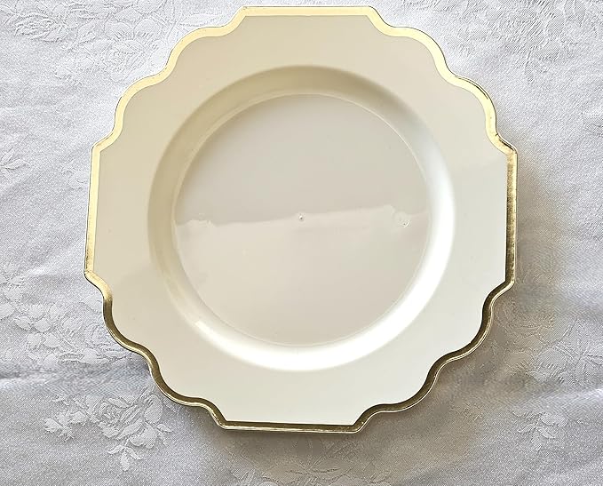 " OCCASIONS " 80 Plates Pack,(40 Guests) Heavyweight Wedding Party Disposable Plastic Plates Set -40 x 10.5'' Dinner + 40 x 8'' Salad/Dessert Plate (Imperial Ivory & Gold)
