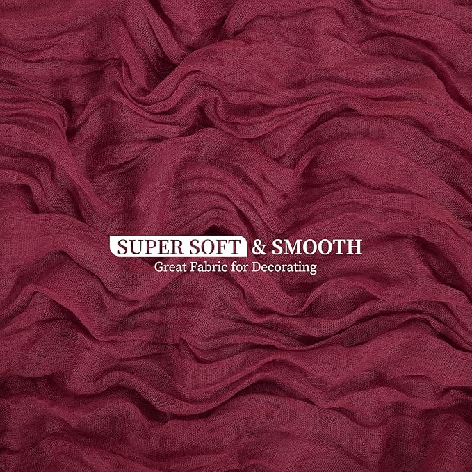 20 Pack Burgundy Cheesecloth Table Runner 120 Inch 10FT Rustic Boho Gauze Cheese Cloth Table Runner for Wedding Party Baby Shower Thanksgiving Christmas Decoration