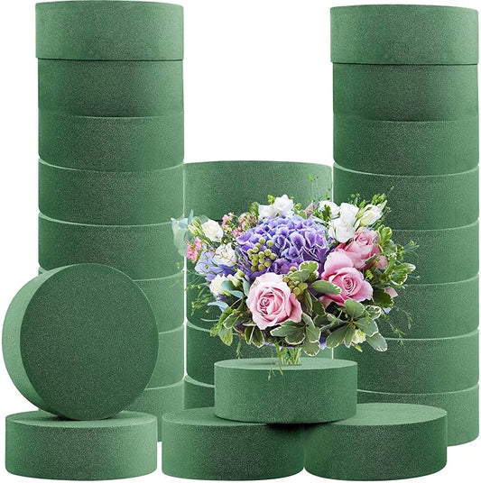 Lounsweer 24 Pcs Floral Foam Blocks 4.72 x 1.57 Florist Floral Round Foam Blocks Dry and Wet Green Foam for Flower Arrangement Fresh and Artificial Flowers Wedding Party Decoration Supplies