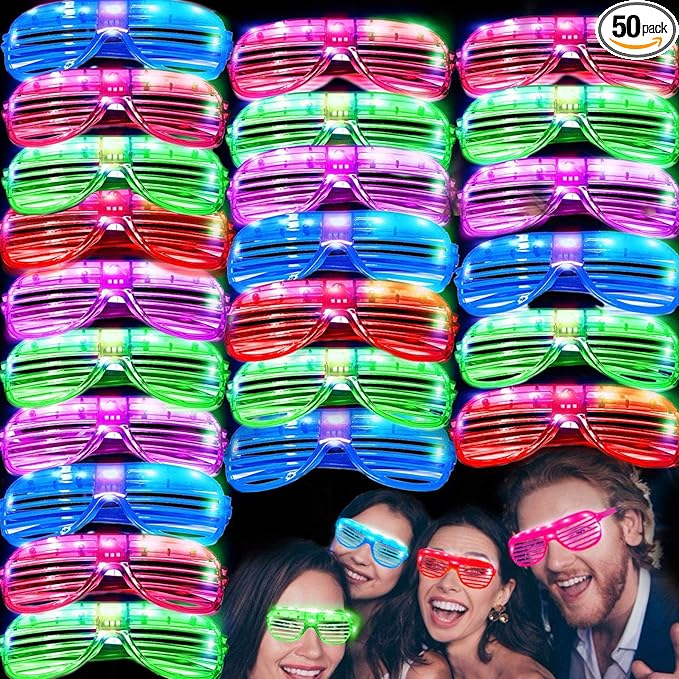 iGeeKid 50 Pack LED Glasses Light Up Party Glasses Glow In The Dark Party Supplies Shutter Neon Toys Flashing Glasses Party Patriotic