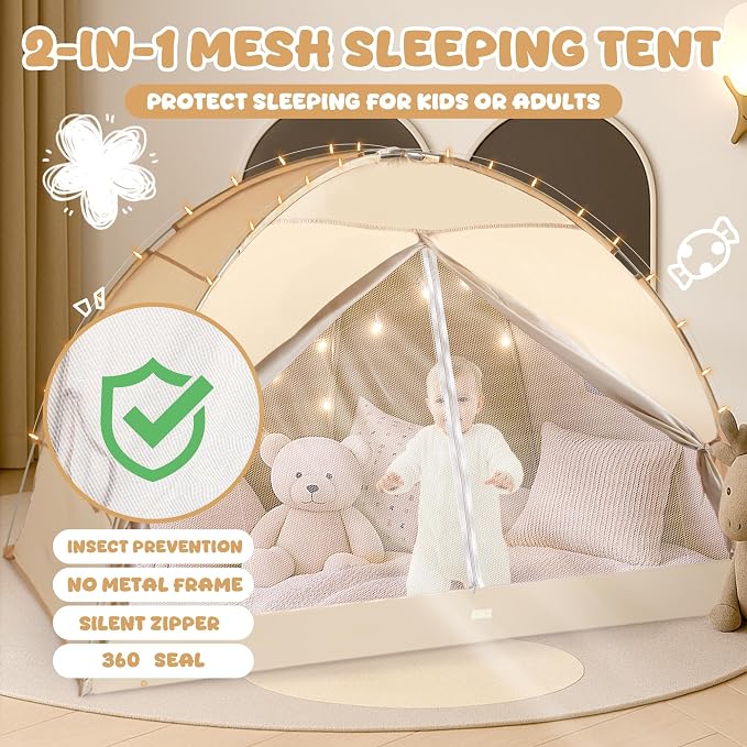 LEEDOR® Bed Tent Dream Tent Bed Canopy Shelter Cabin Sleeping Tent Indoor Pop Up Privacy Warm Breathable Mosquito Mesh Twin/Full/Queen for Kids and Adult (Mattress Not Included)