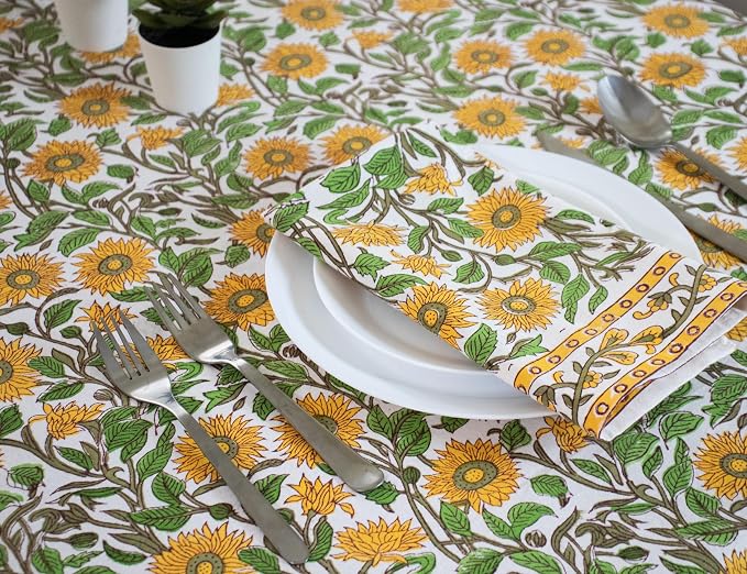 Block Print Table Cloth- 54x108 Inch Rectangle 100% Cotton Handmade Pre-Shrink, Washable for Spring, Kitchen & Dining Perfect for Patio, Indoor & Outdoor, Farmhouse