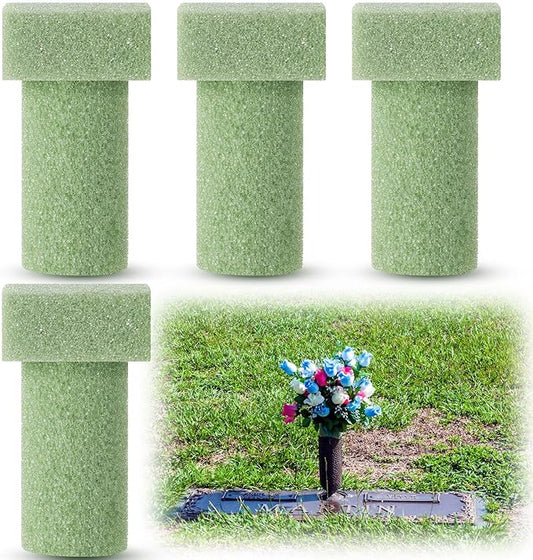 Chunful 4 Pieces Floral Foam Vase Insert 3. 25 x 6 Inch Cemetery Vase Inserts Recycled Floral Foam Cemetery vases for Grave Artificial Flowers Home Florist Headstone Decoration Flower Arrangements