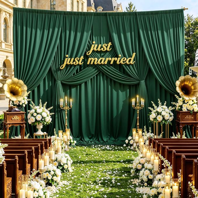 50ft x 14ft Hunter Green Backdrop Curtains for Wedding Parties, 10 Panels Wrinkle Free Polyester Fabric Drapes for Reception, Photography Background, Baby Shower & Stage Decor (5ft x 14ft Each)
