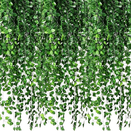 200 Pcs 1444ft Fake Vines Bulk Artificial Ivy Garland Greenery Hanging Vines Plants Green Leaves for Bedroom Wedding Garden Home Wall Jungle Themed Party Decorations