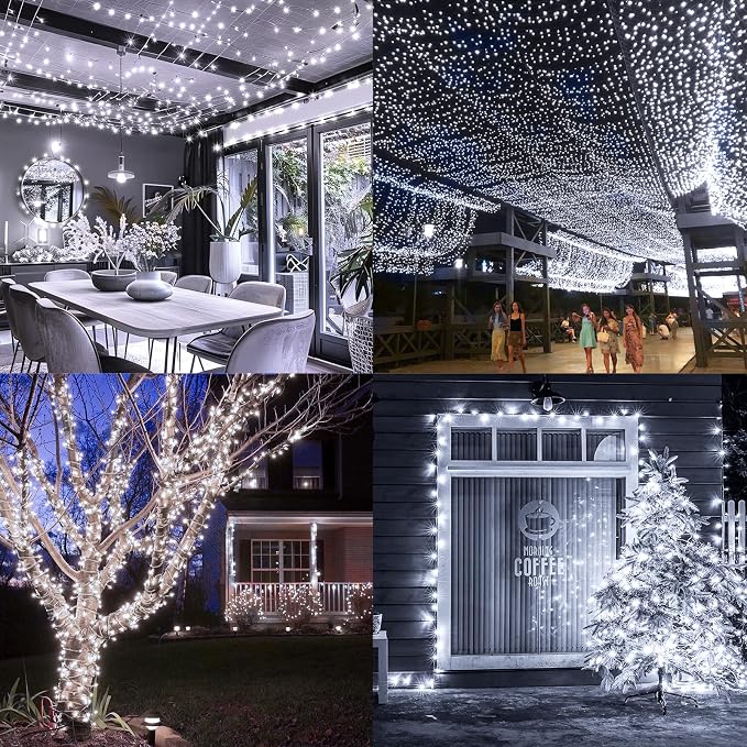 KNONEW 403FT 1000 LED Christmas Lights Outdoor String Light 8 Modes & Timer Fairy Lighting Plug in Waterproof for Xmas Yard Tree Wedding Party Holiday Decorations (Cool White)