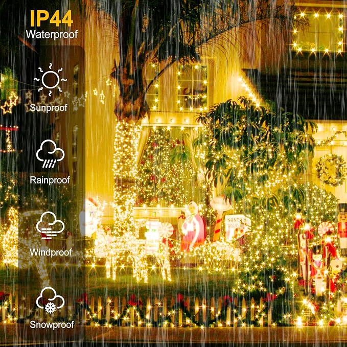 weillsnow 164 FT 500 LED Fairy Lights Outdoor, Warm White String Lights with Timer & 8 Modes, Waterproof Plug in Christmas Lights for Bedroom Wedding Party Decor