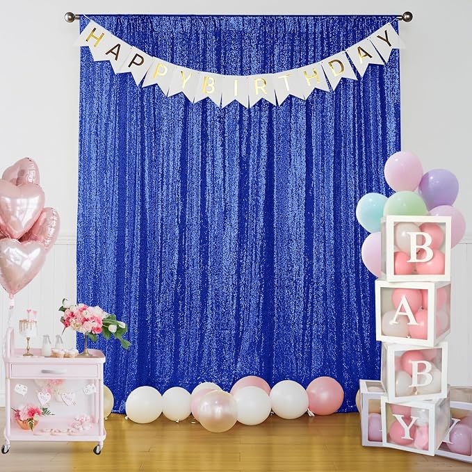 Sugargirl Royal Blue Sequin Backdrop Curtain 4 Panels 2FTx8FT Glitter Royal Blue Background Drapes Sparkle Photography Backdrop for Party Wedding Birthday Wall Decoration