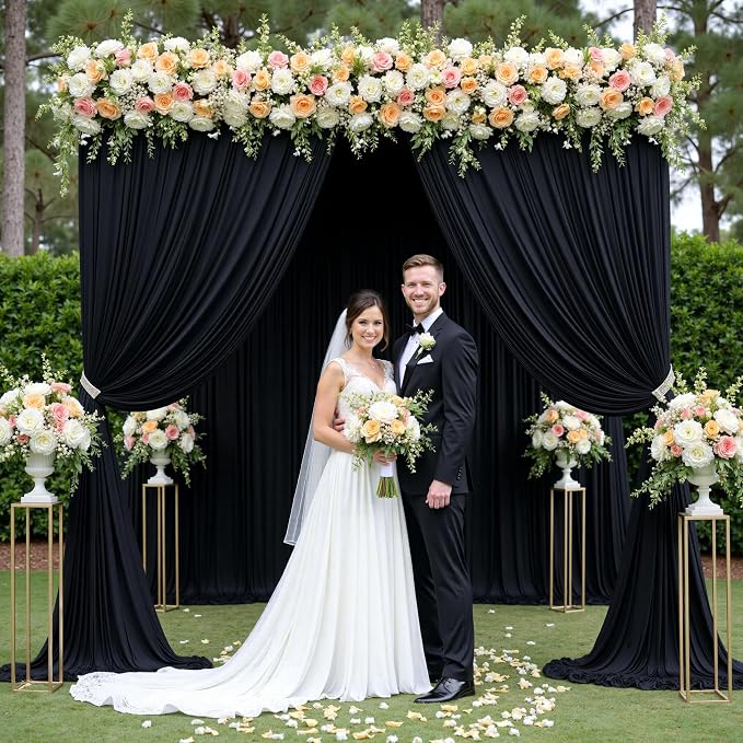 20ft×12ft Black Backdrop Curtain for Wedding Parties, 4 Panels Wrinkle Free Polyester Photo Backdrop Drapes Back Drop Cloth for Birthday Photography Background