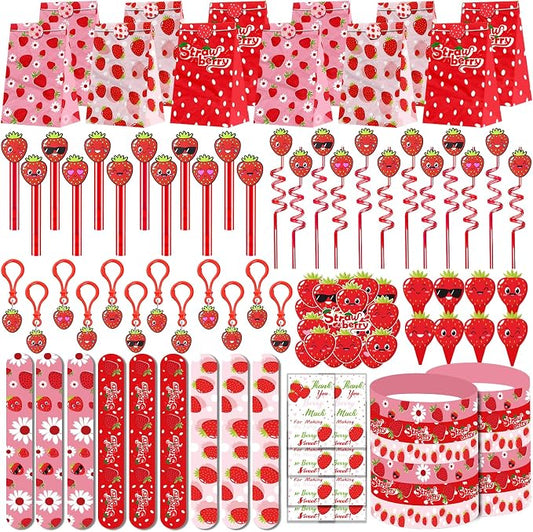 PLOUGVI 208PCS Strawberry Party Favors, Berry First Birthday Decor, Theme Decorations for Party Goodie Bag Stuffer Pinata Filler Gifts