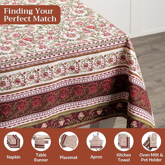 Maison d' Hermine Table Cloth Rectangle Table 100% Cotton 60 x 120 Inches Fall Tablecloth Reusable Everyday Use for Thanksgiving Christmas Decorations Dining Farmhouse Party (Reveillon Au Jardin)