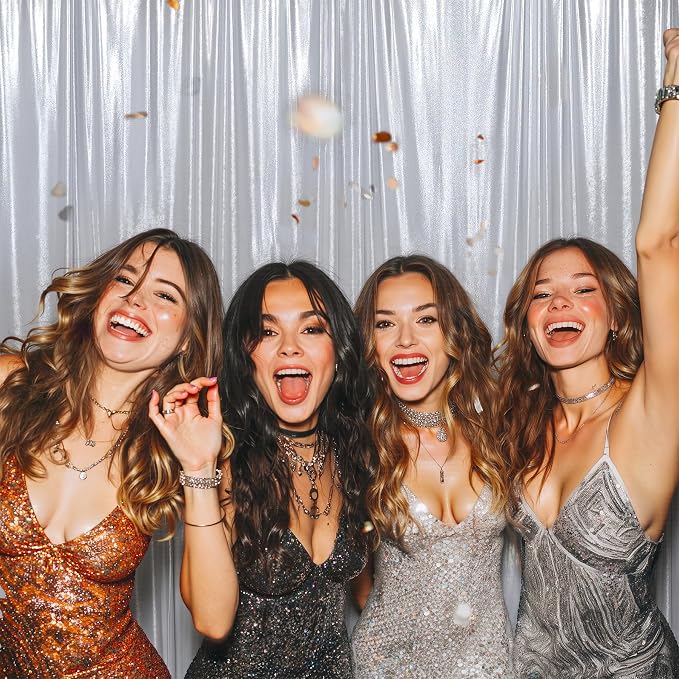 gogoparti Silver Backdrop Curtain 5x12FT 1 Panel Metallic Shine Fabric, No Shedding Wrinkle Free Glitter Drapes for Birthday Party, Event Background, Photography Decor