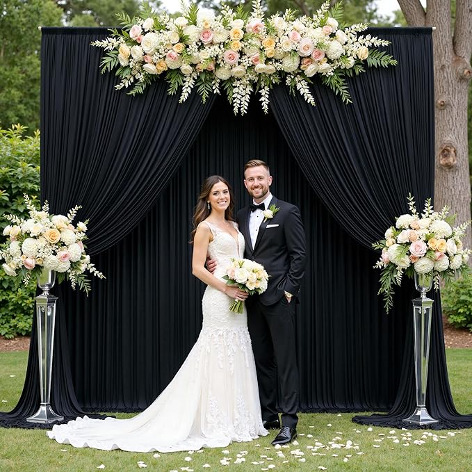 10ft×12ft Black Backdrop Curtain for Wedding Parties, 2 Panels Wrinkle Free Polyester Photo Backdrop Drapes Back Drop Cloth for Birthday Photography Background