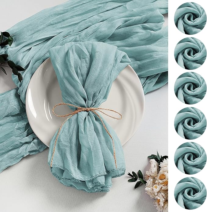 LZY 60 Pack Gauze Cheesecloth Napkins 20x20 Inch Dinner Cloth Napkins, Soft Boho Table Napkins Rustic Wrinkled Cheese Cloth Napkins Bulk for Wedding Party Baby Shower Event Decor (Light Blue)