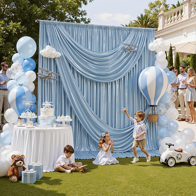20ftx10ft Blue Sequin Backdrop Curtain Panels for Parties, Wrinkle Free Glitter Photo Backdrop Drapes 4 Panels Shimmer Back Drop Cloth for Wedding Birthday Christmas Photography Background