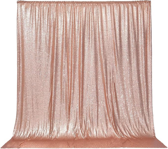 PartyDelight Rose Gold Sequin Backdrop Curtains 6x8ft | 3mm stitched sequin curtain with 4 inch rod pocket for 6x8ft photo booth wall ceremony backdrop party wall and stage display