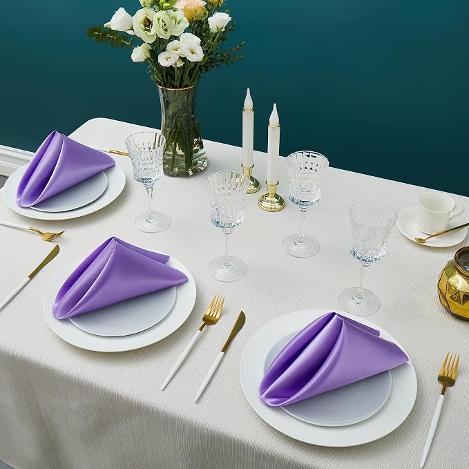 100 Pack Square Satin Dinner Napkins, 20x20 Inches Silky Soft Smooth Table Cloth Napkins for Restaurant Weddings Banquet Party Decoration, Light Purple