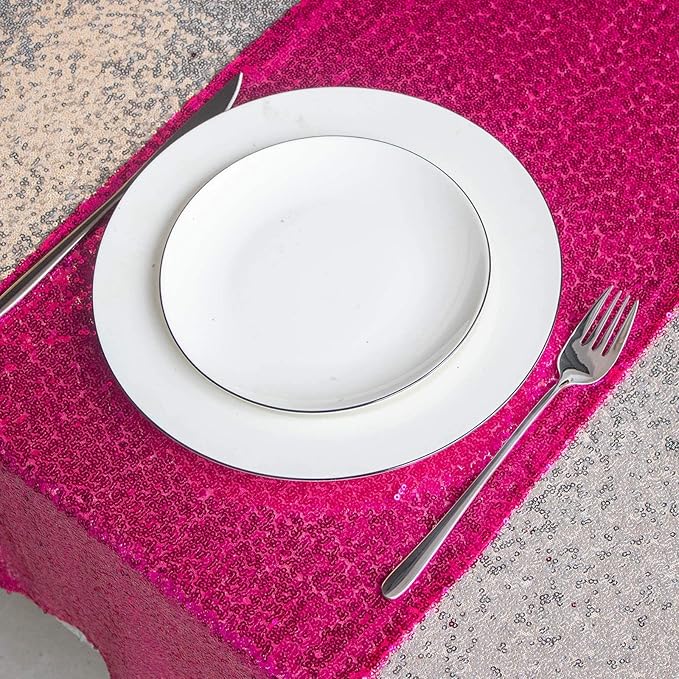 JYFLZQ Hot Pink Sequin Table Runner 12" x 72" Pack of 10 Sparkly Fuchsia Metallic Table Runner Glitter Sequin Runner for Table Birthday Party Event Decorations