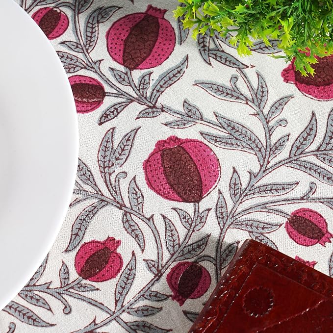 Ridhi Round Tablecloth Hand Block Print 100% Cotton Reusable Sangria Red 110 Inch Table Cover Decorative Everyday Use for Dining, Home, Party, Wedding, Farmhouse, Party Gift for Spring, Mother's Day