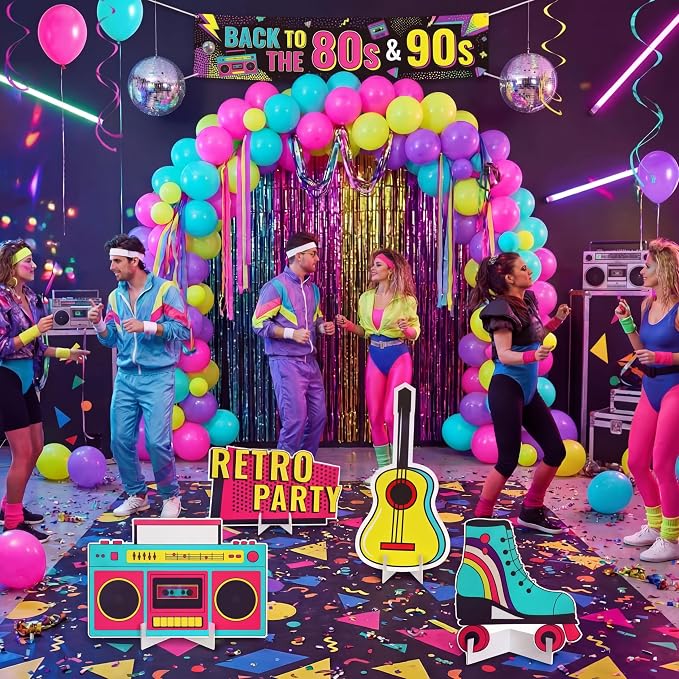 Honoson 4 Pcs 24.4" x 26.6" Large Back to 80s 90s Party Decoration Cardboard Cutouts, Retro Radio Boombox Backdrop Yard Signs for Hip Hop Music Birthday Party Supplies Vintage Photo Booth Props
