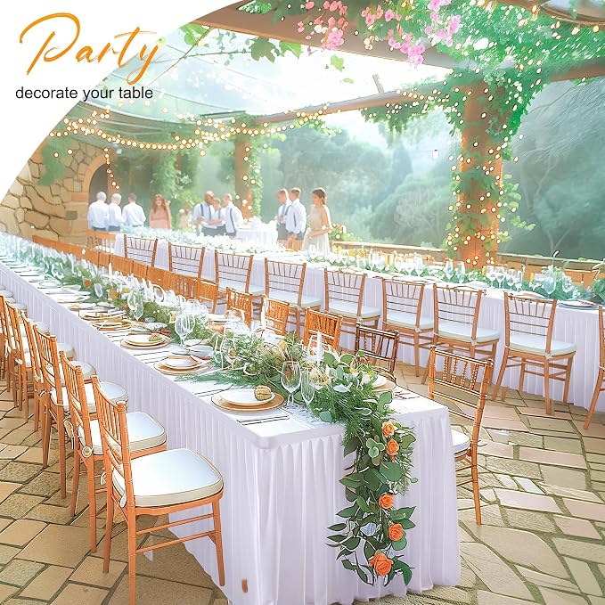 2 Packs White Tableclothes for 8 Foot Rectangle Tables, Wrinkle Free Fitted Table Cover 8ft Stretch Table Cloth with Skirt for Parties Weddings Birthday Banquet Baby Shower