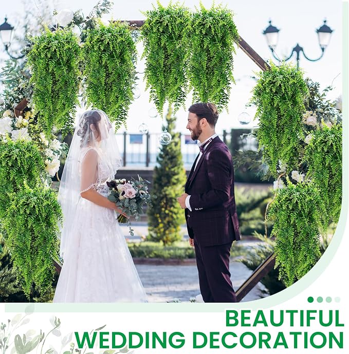 Geosar 122 Pcs Artificial Hanging Plants 32 Inch Hanging Boston Ferns Plastic Fake Plants for Wall Room Garden Wedding Garland Indoor Outdoor Decoration, No Basket