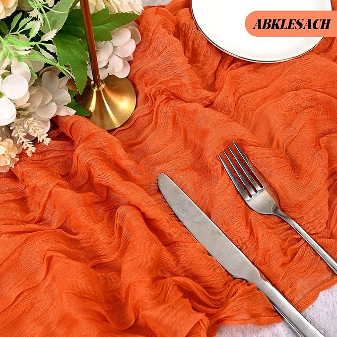 12 Pack Orange Cheesecloth Table Runner 120 inch Fall Thanksgiving Boho Rustic Gauze Farmhouse 10FT Cheese Cloth Runner for Baby Shower Wedding Party Holiday Home Decor