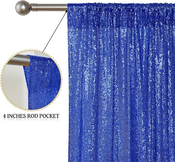 Sugargirl Royal Blue Sequin Backdrop Curtain 4 Panels 2FTx8FT Glitter Royal Blue Background Drapes Sparkle Photography Backdrop for Party Wedding Birthday Wall Decoration