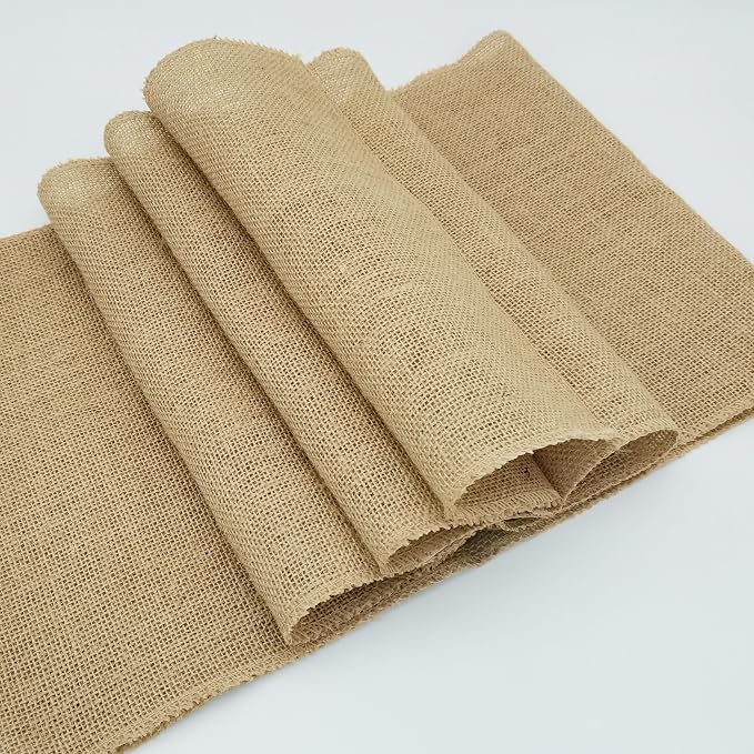 6 Pack 12 x 120 Inch Burlap Table Runners, Natural Rustic Jute Runner Bulk for Western Wedding Decorations,Farmhouse Style Party,Thanksgiving,Kitchen Coffee Decor Cover Yellow