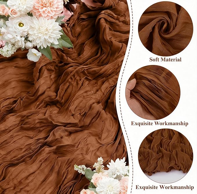 8 Packs Cheesecloth Table Runner 10FT Long Boho Gauze Fabric Table Runner Vintage Rustic Sheer Runners for Wedding Party Bridal Baby Shower Table Decorations (Brown)